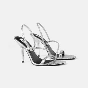 Zara Silver Metallic Animal Print Sandals